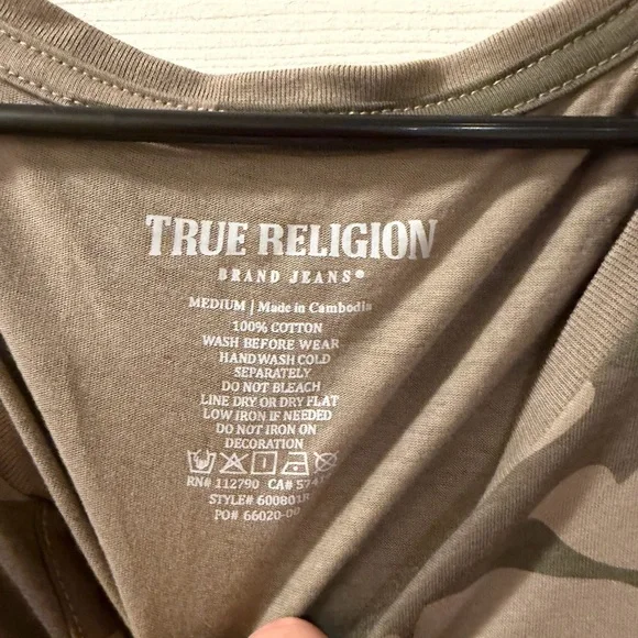 True Religion Olive Camo Scoop-Neck Tee with Rhinestone Logo - Picture 3 of 3